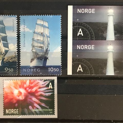 Norge postfrisk, nk 1576-1582**, seglskuter, marint liv og fyrtårn.