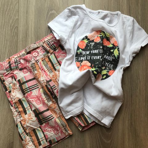 Shorts og t-shirt Str 4-6 år