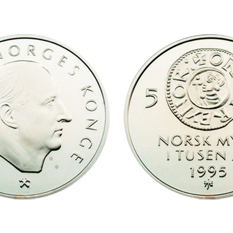 RETT FRA RULL  5 kr 1985  (Norsk mynt 1000år. (590)