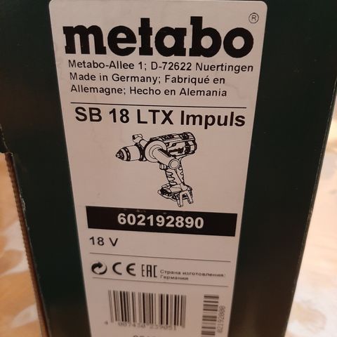 Slagskrutrekker / bor Metabo SB 18 LTX Impuls; 18 V med 1 stk 4A batteri