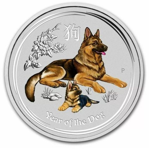 AUSTRALIA 2018 1/2 oz Lunar sølv Year of the dog i farger. serie II colour