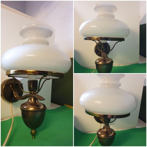 VINTAGE/GAMMLE VEGGLAMPE MED GLASSKUPEL 