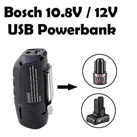 Adapter som konverterer BOSCH 10.8V og 12V verktøybatteri til powerbank
