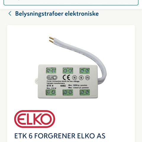 3 stk Elko forgrener uttak til 6 downlight selges!