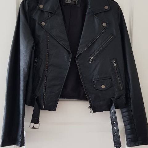 Genuine leather jacket, skinnjakke, biker jakke, kan sendes