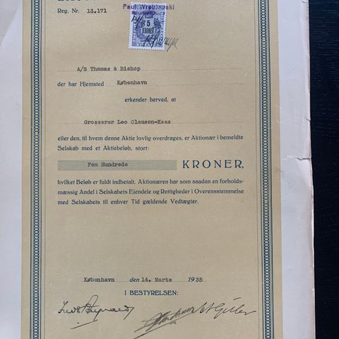 Aksjebrev fra 1935