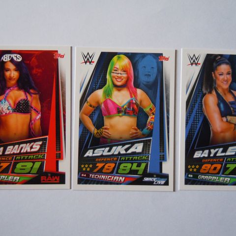 WWE WWF Wrestling Slam Attax 3 samlerkort : Sasha Banks, Asuka & Bayley