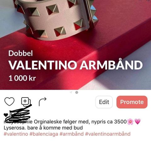 Valentino dobbel armbånd lysrosa i originaleske