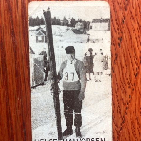 Helge Halvorsen Kombinert Ski Hopp sigarettkort fra ca 1930 Tiedemanns Tobak!