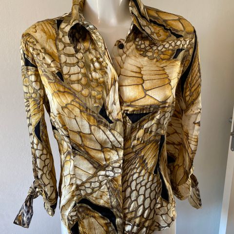 Roberto Cavalli vintage 100 % silkeskjorte dyremønster