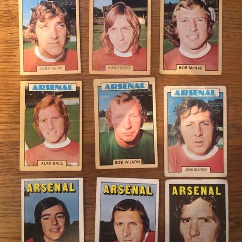42 stk Arsenal FC fotballkort fra A&BC og Topps 1972 - 1977 selges samlet!