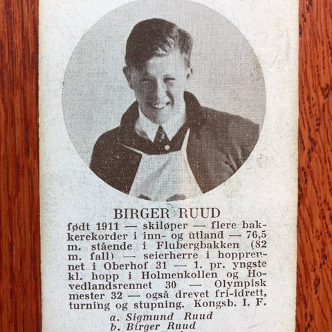 Birger Ruud Ski Hopp Sigarettkort Spillkort fra ca 1933 Tiedemanns Tobak!