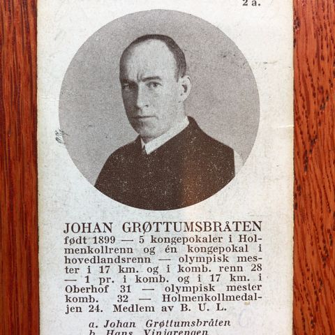 Johan Grøttumsbråten Ski Sigarettkort Spillkort fra ca 1933 Tiedemanns Tobak!