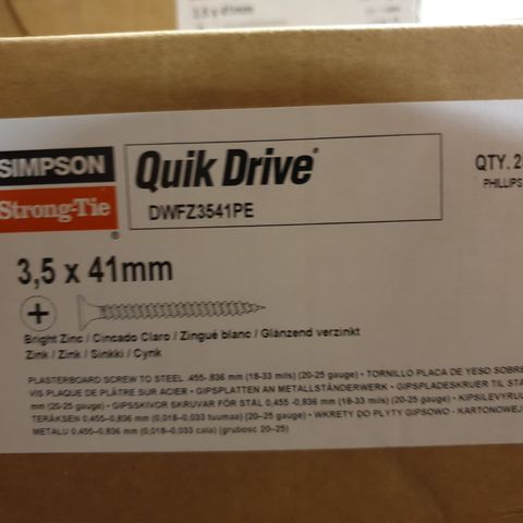 Quik Drive 3,5 x 41mm gipsskruer 2.500stk - 70% rabatt!