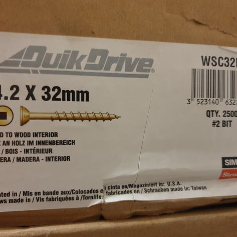 Quik Drive 4,2 x 32mm treskruer 2.500stk - 65% rabatt!