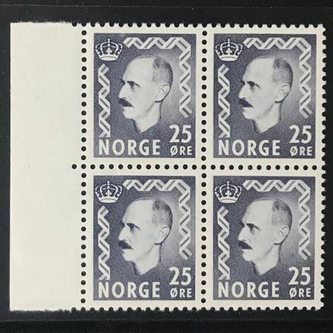 Norge 4-blokker postfrisk, nk 394**, 25 øre grå kong Haakon VII, prima