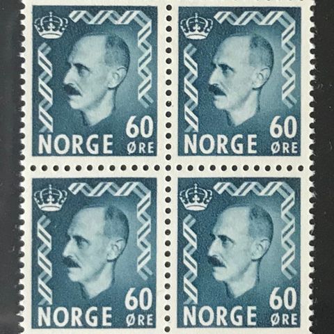 Norge 4-blokker postfrisk, nk 402**, 60 øre Haakon grønnblå, prima