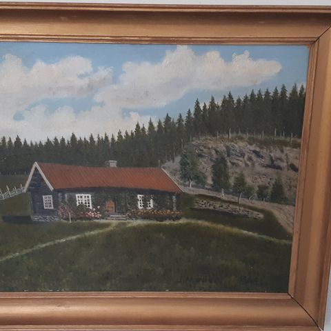 Selges  signert gammel oljemaleri med flott gammel ramme  (1944)