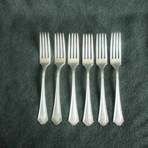 Antikk 6-seks gafler - Sølvplett Primrose fra 1915 Oneida Community.