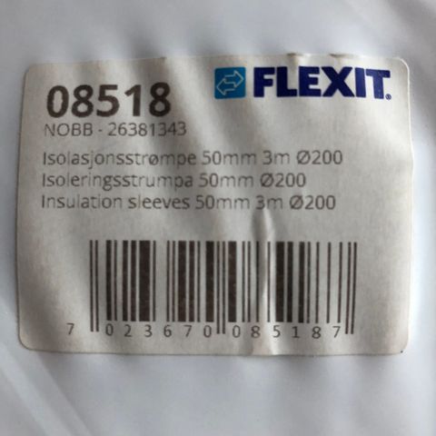 Flexit isolasjonsstrømpe 200mm 3m (4 stk)