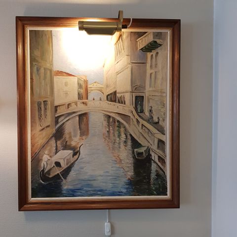 Bilde, olje på læret, sukkenes bro, Venezia, Italia