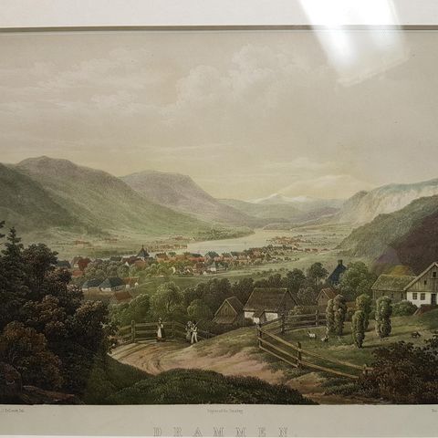 Flott, kolorert trykk fra Drammen av Chr. Tönsberg, ca. 1850