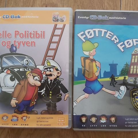 LYDBØKER. PELLE Politibil og tyven. Føttene først. CD-bok med historie.