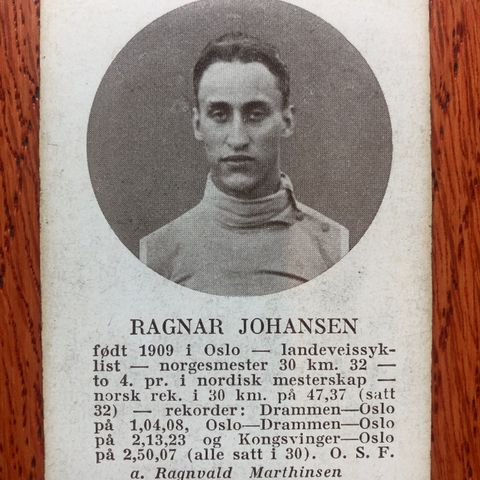 Ragnar Johansen Oslo sykling Spillkort fra ca 1933 Tiedemanns Tobak!