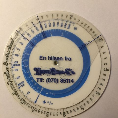 Regnestav / skive ( utregning av utsalgspris )