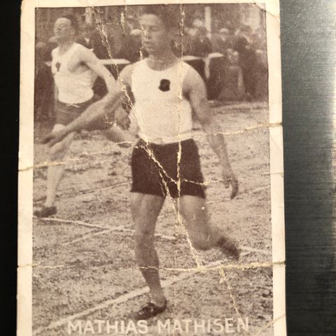 Mathias Mathisen Harstad 100 meter friidrett sigarettkort 1930 Tiedemanns Tobak