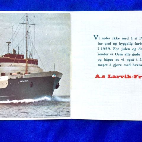 Larvik-Fredrikshavnferjen -Reklamekort 1959 -M/S «Peter Wessel» -Skip -Ferge.