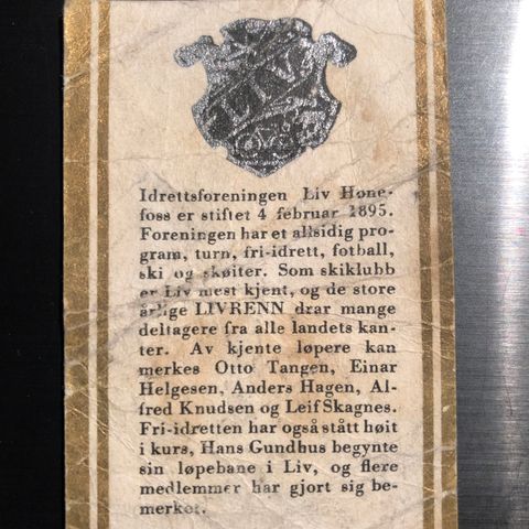Liv Hønefoss Fossekallen Conrad Langaard sigarettkort fotballkort fra 1930