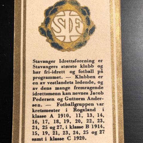 Stavanger Idrettsforening Conrad Langaard sigarettkort fotballkort fra 1930