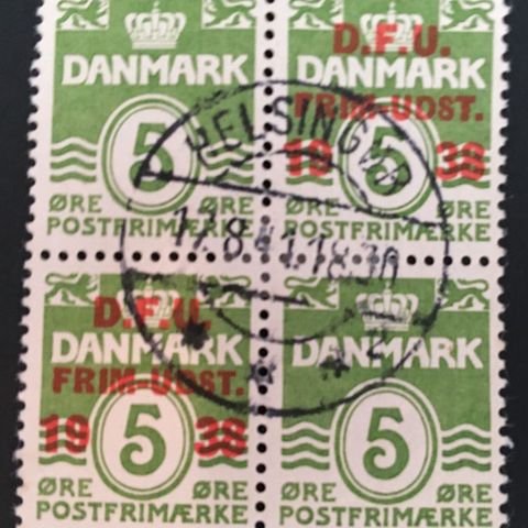 Danmark 1938  D-F-U Fireblokk med to stk AFA 245 og 2 stk 199 a  Stemplet