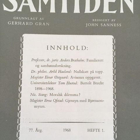 Samtiden 1 - 1968". Se annonsen for innholdsoversikt