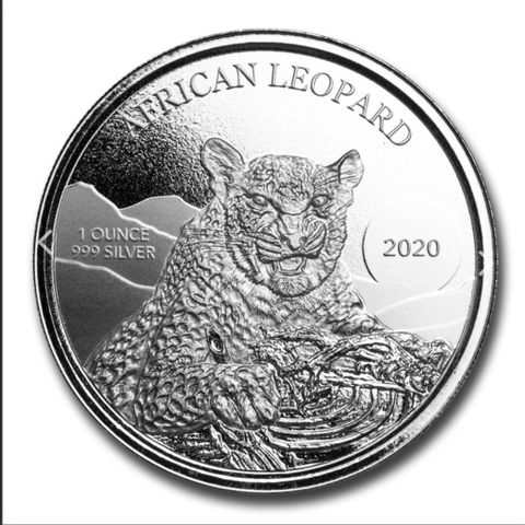 2020 REP. OF GHANA 1 OZ SØLV 5 CEDI «AFRICAN LEOPARD» BU M/KAPSEL  lavt opplag