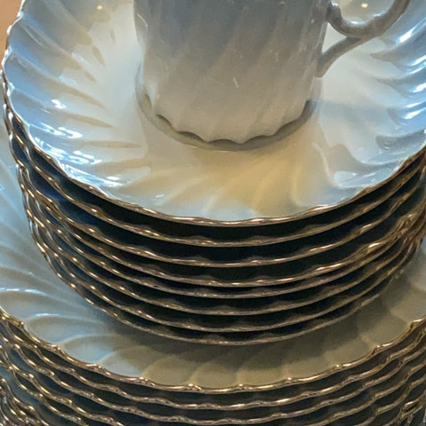 Kaffeservise fra Porsgrund Porselen Bogstad Maud blå med sølv kant