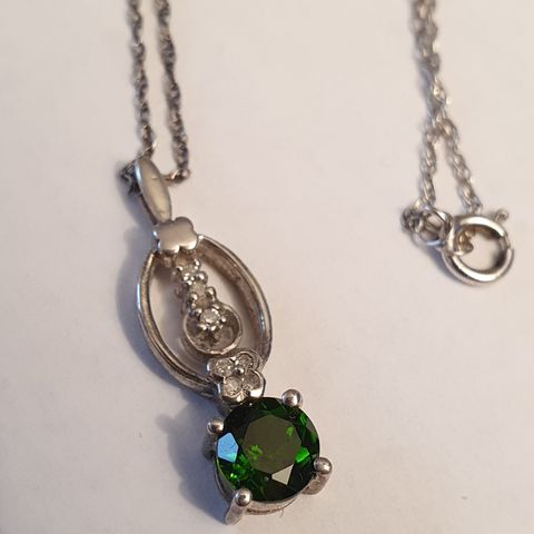 Russian Diopside Diamond Diamanter Platinum Plated Sølv 925 Silver Halskjeder