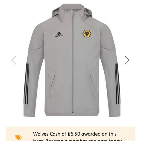 Wolverhampton Wolves Adidas regnjakke Str Large brukt 1 gang