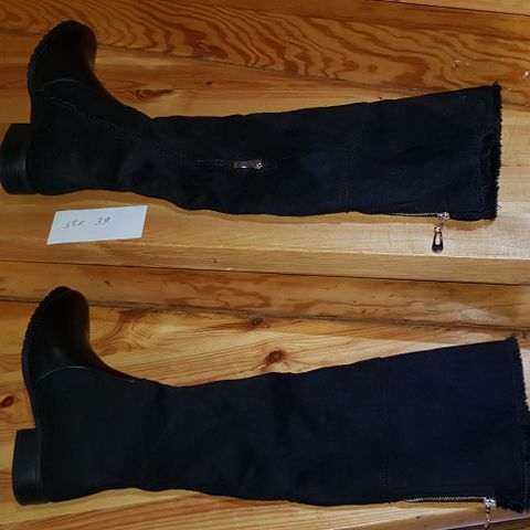 warm high boots sorte overknee støvler med pels size 39