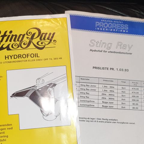 Brosjyre fra 1993; Sting Ray Hydrofoil med prisliste