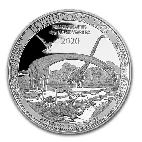 2020 KONGO 1 OZ SØLV PREHISTORICAL LIFE MAMENCHISAURUS