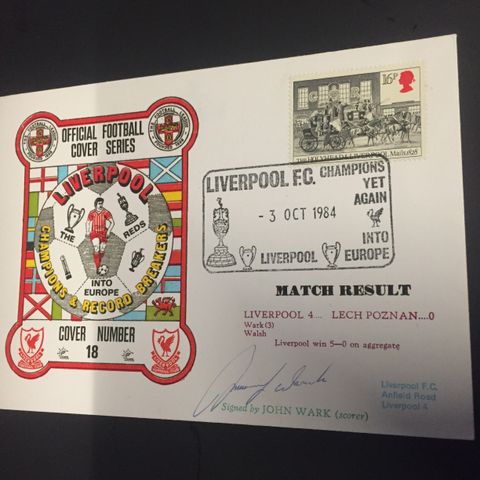 Liverpool - John Wark signert førstedagscover fra 1984