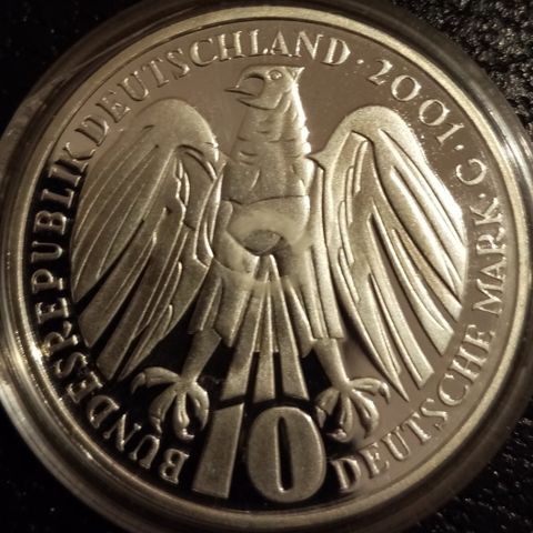 Tyskland 10 mark 2001 G .925 sølv NY PRIS