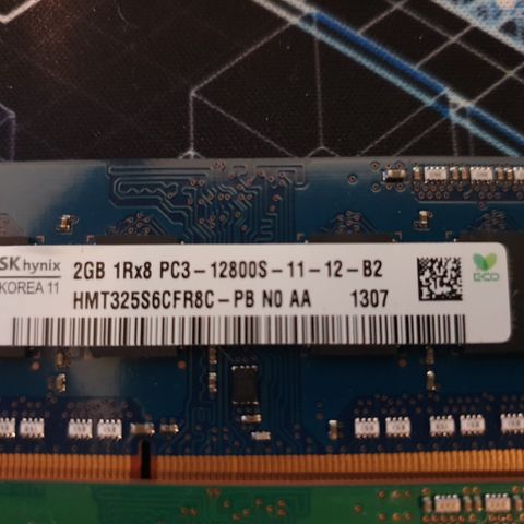 2 GB Laptop RAM, DDR3, 1600MHz, brukt