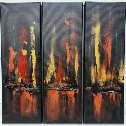Abstrakt akrylmaleri 3 deler - 20 x 60 cm - Tittel- A G VI