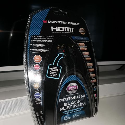 5m HDMI Monster Cable 4K Premium Black Platinum ISF sertifisert kabel!
