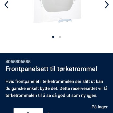 Helt nytt frontpanel til Electrolux tørketrommel