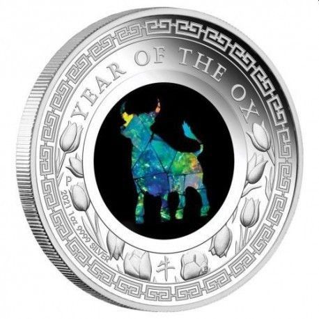 2021 Year of the Ox 1oz Silver Proof Coin  Opal Lunar Series