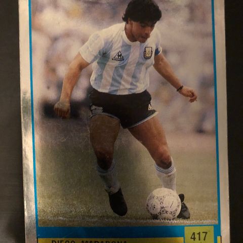 Diego Maradona ubrukt klistremerke fotballkort sticker 1990! Som Panini